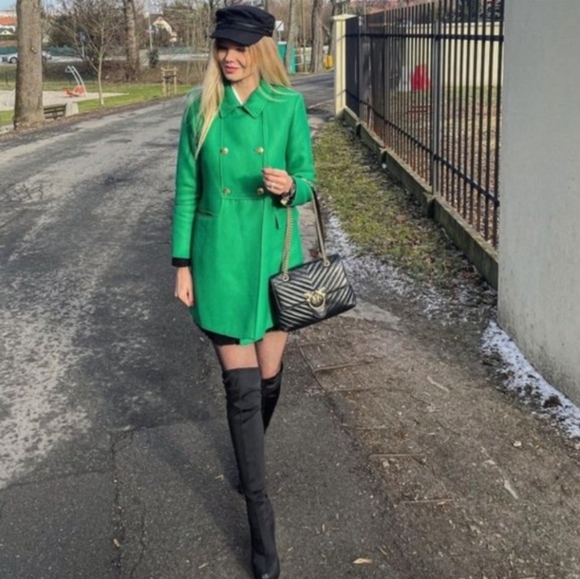 ZARA BUTTONED TAILORED COAT GREEN COLOR Bloggers favorite - Picture 8 of 16